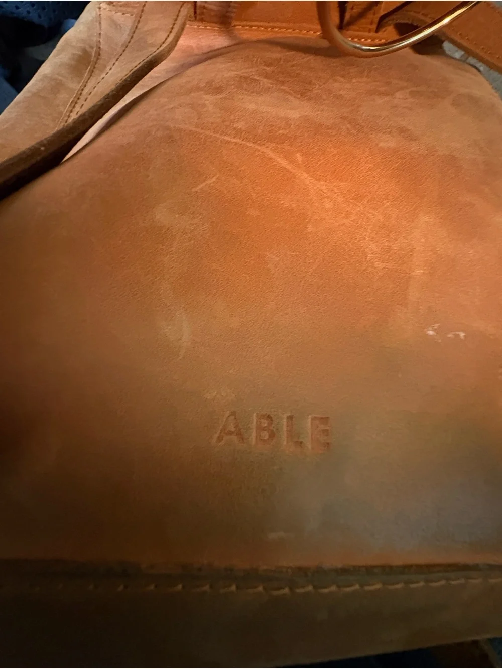 Able leather Mini Backpack in Tan/Orange with Gold Ring Accent
